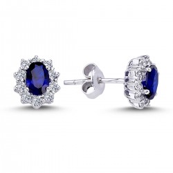 14k White Gold Diamond Oval Sapphire Anturage Earrings 3050005