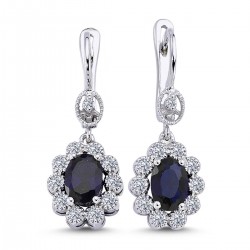 14k White Gold Diamond Oval Sapphire Anturaj Earrings 3070014