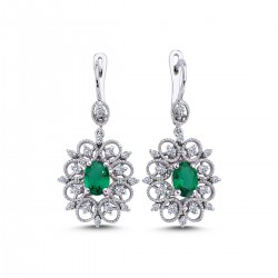 14k White Gold Diamond Oval Emerald Earrings 3070017