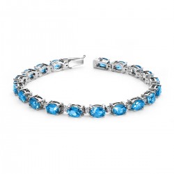 14 Ayar Beyaz Altın Pırlantalı Oval Blue Topaz Bileklik 4080003