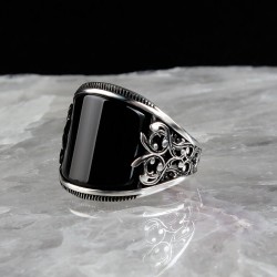 925 Sterling Silver Men Ring With Onyx Stone