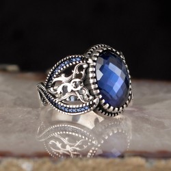925 Sterling Silver Parliament Blue Zircon Stone Men Ring