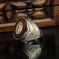 Agate Stone 925 Sterling Silver Mens Ring