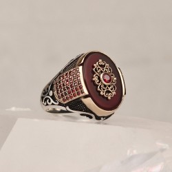 Akik Taşlı 925 Ayar Gümüş Erkek Gümüş Yüzük