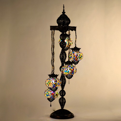 Authentic 5-Piece Filigree Domed Mosaic Floor Lamp Helix