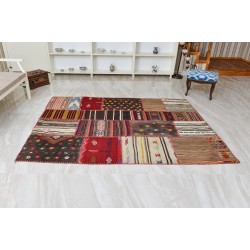 Mid-Century Turkish Patchwork Wool Kilim Rug 1990s