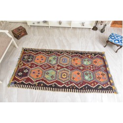 Vintage Turkish Denizli Multi-Colored Wool Kilim Rug 1950s