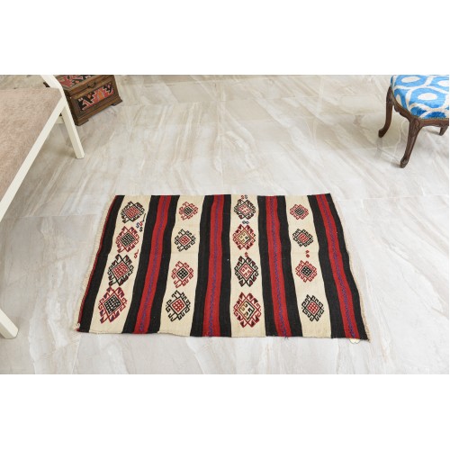 Authentic Vintage Konya Cicim Embroidred Kilim Rug 1950s