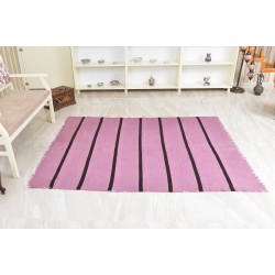 Vintage Turkish Minimalistic Purple Striped Woolen Carpet 1980s