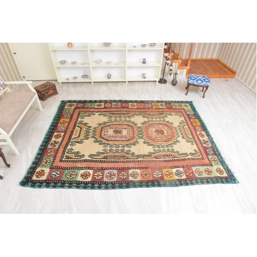 Vintage Turkish Erzurum Kilim Rug 1940s