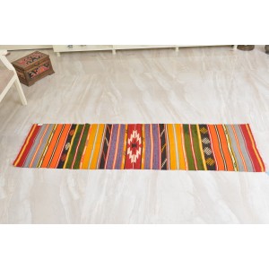 Vintage Turkish Multi-Colored Woolen Runner Rug 1950s