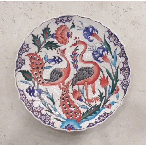 25 cm Plate Colorful Peacock and Herbal Pattern