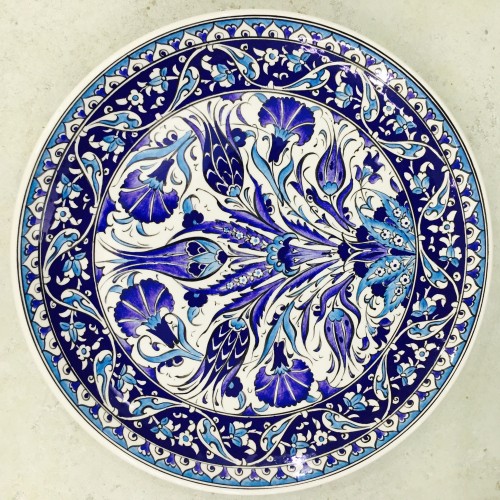 30 cm Plate Blue Color Herbal Pattern