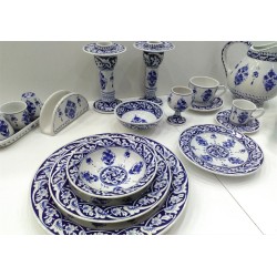 77 Pieces Hand Decorated Blue White Dinner Set