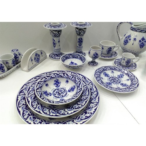 77 Pieces Hand Decorated Blue White Dinner Set